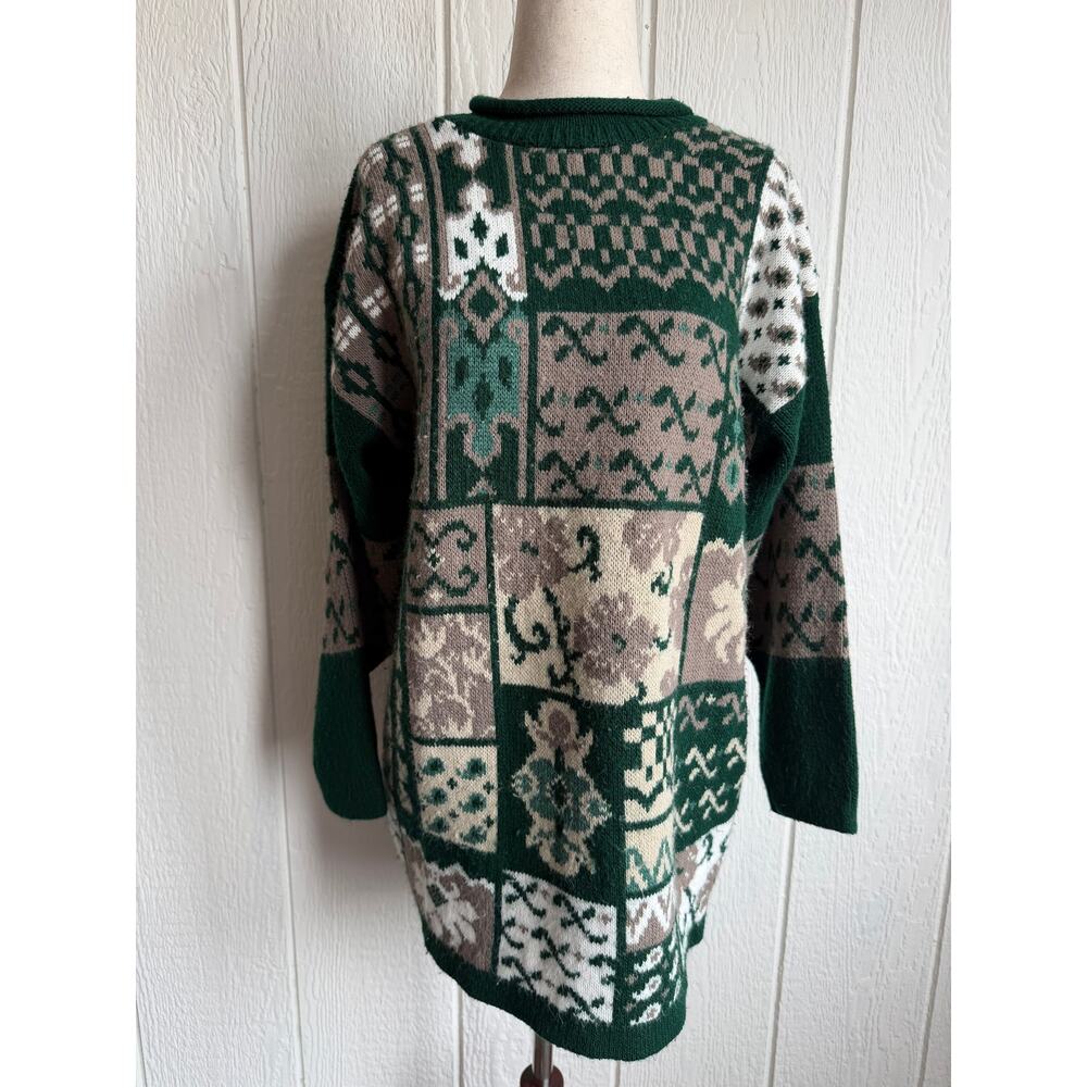 Vintage 90s Arielle Patchwork Sweater Made USA Oversized Cottagecore Boho Knit